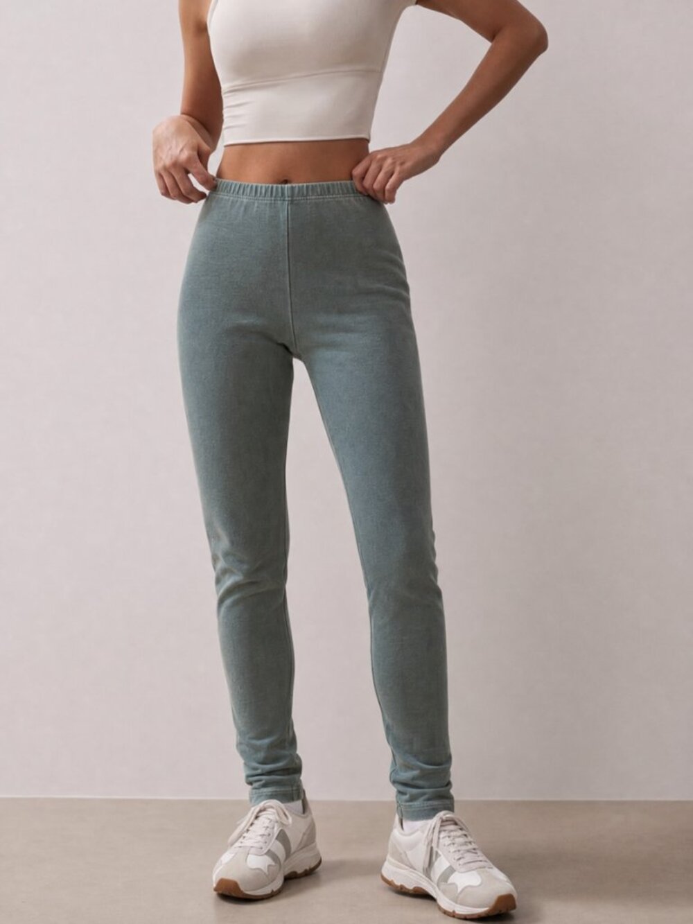 SKIMS Cotton Leggings S Sage Green High Waist Brushed Soft Made in USA